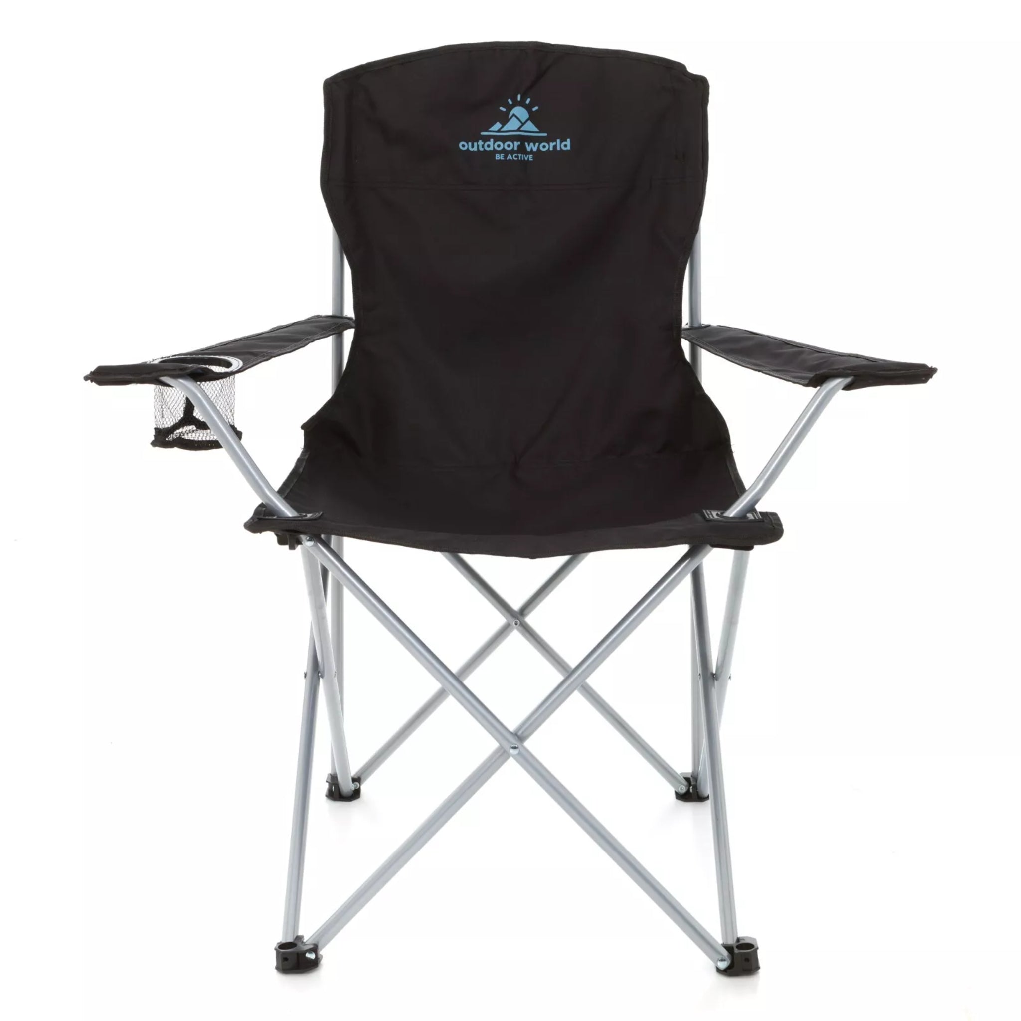 Black Outdoor World Folding Camping Chair with Cup Holder High Back Waterproof Fabric Durable Steel Legs and Carry Bag